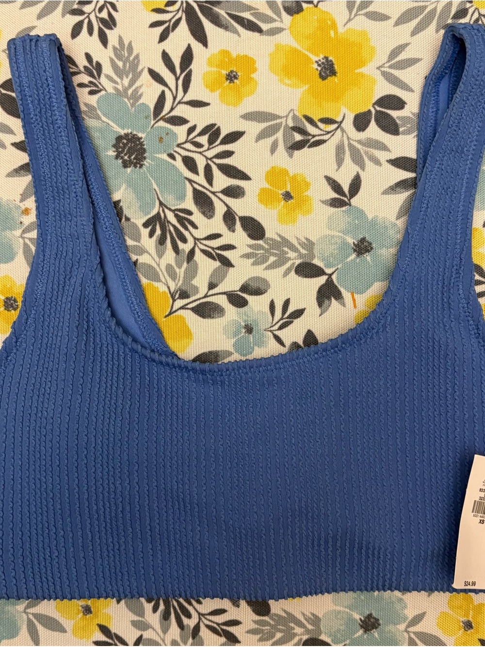 Blue Ribbed Scoop Neck sports bra- Women